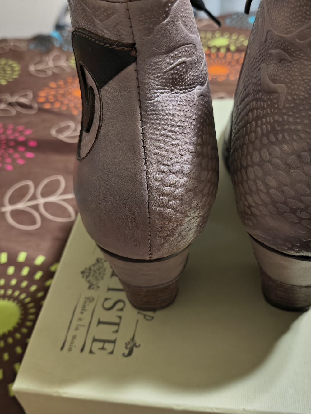 L'ATISTE Blush Pink Lace-Up Ankle Boots with Black Appliqué - Picture 4 of 6